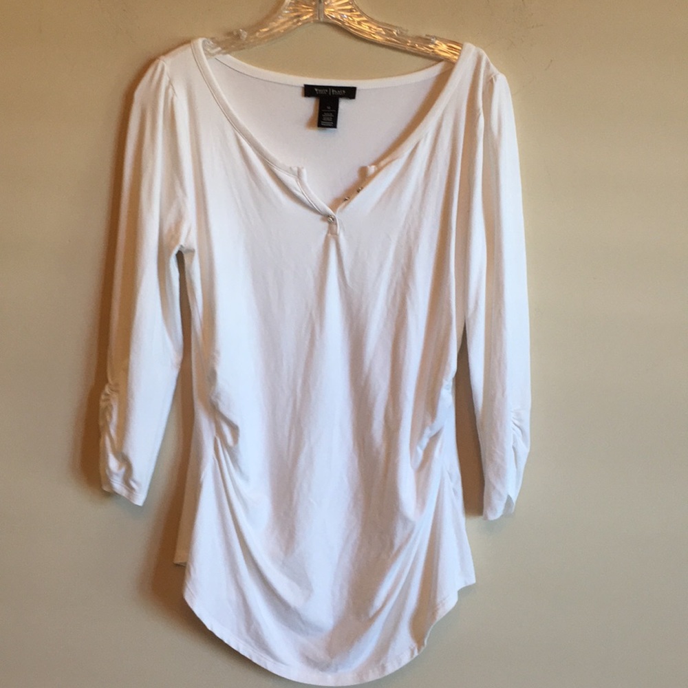 WHBM White Henley w/ Ruching Top